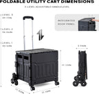 Utility Cart Teacher Cart with Stair Climbing Wheels Foldable Shopping Cart, with Telescopic Handle, Ideal for Outdoor Home Use and Teacher/Student Book Storage. (Black, Large)