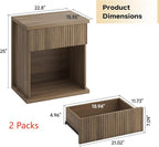 Fluted Nightstand Set of 2, 22.8" Wide Nightstands with Drawer Storage Large Wood BedsideTable Night Stands for Bedroom, Natural Oak