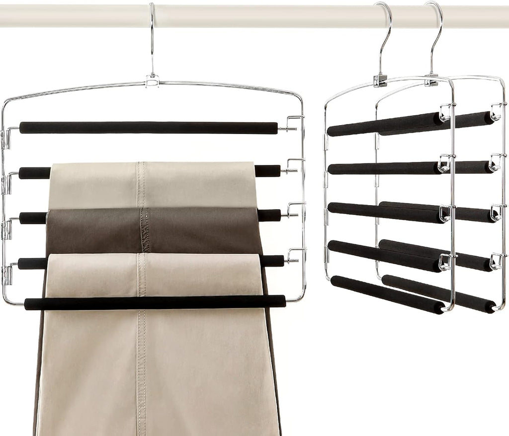 TOPIA HANGER Pants Hangers Space Saving, 3-Pack Swing Arm Pants Organizer for Closet, Non-Slip Foam Padded Organizer Hanger for Multi Slacks, Jeans, Trousers, Skirts, Scarfs (Black)-CT27B