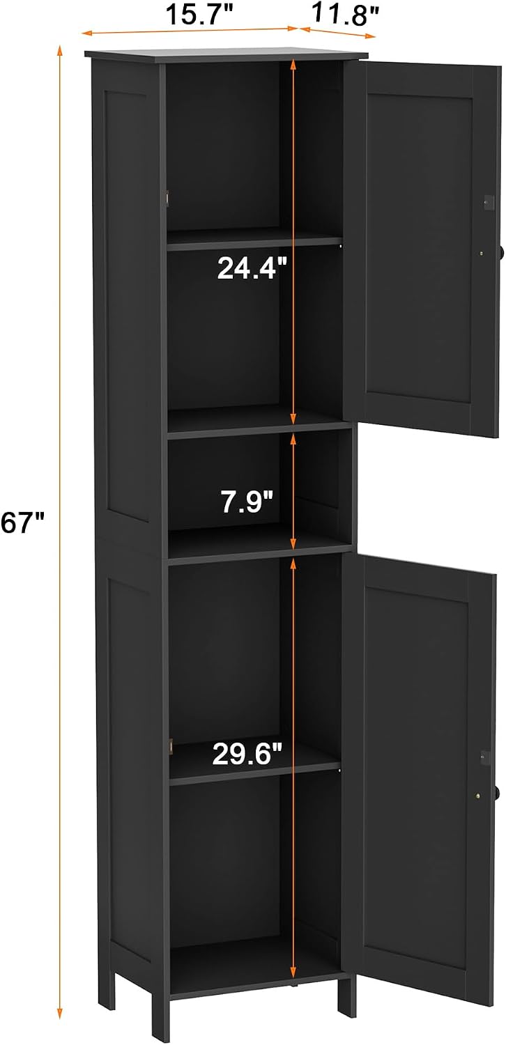 Homleke Tall Bathroom Storage Cabinet with 2 Doors, 67"H Narrow Storage ...