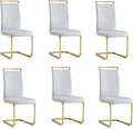 AZmac Modern Leather Dining Chairs Set of 6,Armless Kitchen Chairs,Dining Room Chairs with Upholstered Padded Seat and Sturdy Golden Legs for Dining Room,Kitchen (Set of 6, Light Grey-Gold Leg)