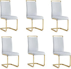 AZmac Modern Leather Dining Chairs Set of 6,Armless Kitchen Chairs,Dining Room Chairs with Upholstered Padded Seat and Sturdy Golden Legs for Dining Room,Kitchen (Set of 6, Light Grey-Gold Leg)