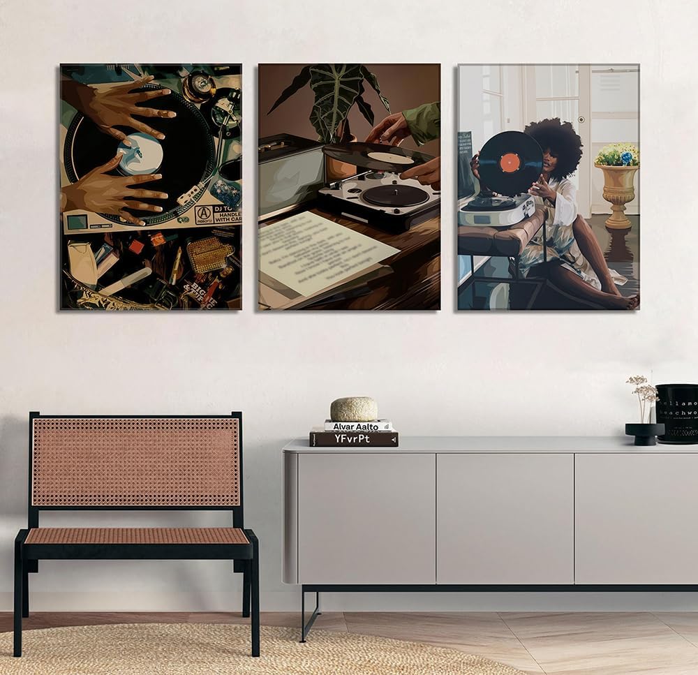 YFvrPt Black Girl Wall Art Decor Modern Black Woman Painting Prints, Set of 3...