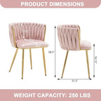 Kiztir Pink Velvet Dining Chairs Set of 4 Upholstered Modern Dining Room Chairs with Woven Back and Gold Metal Legs for Living Room, Bedroom, Kitchen
