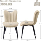 Leather Upholstered Dining Chairs Set of 2, Mid-Century Modern Kitchen Dining Room Chairs with Black Metal Legs, Armless Faux Leather Accent Dinner Chairs Kitchen Side Chairs, Beige
