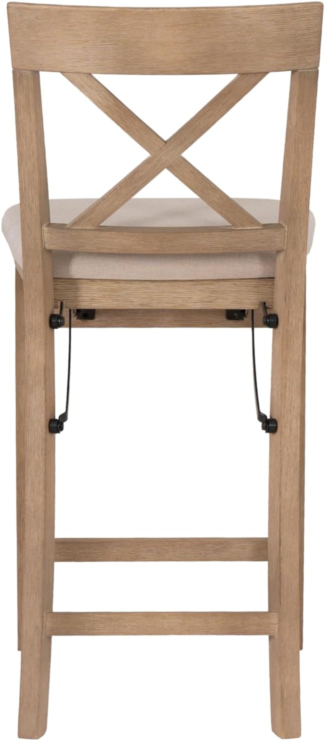 Linon Triena X Back Neutral Greywash Wooden Fully Assembled Folding 24 Inch S...