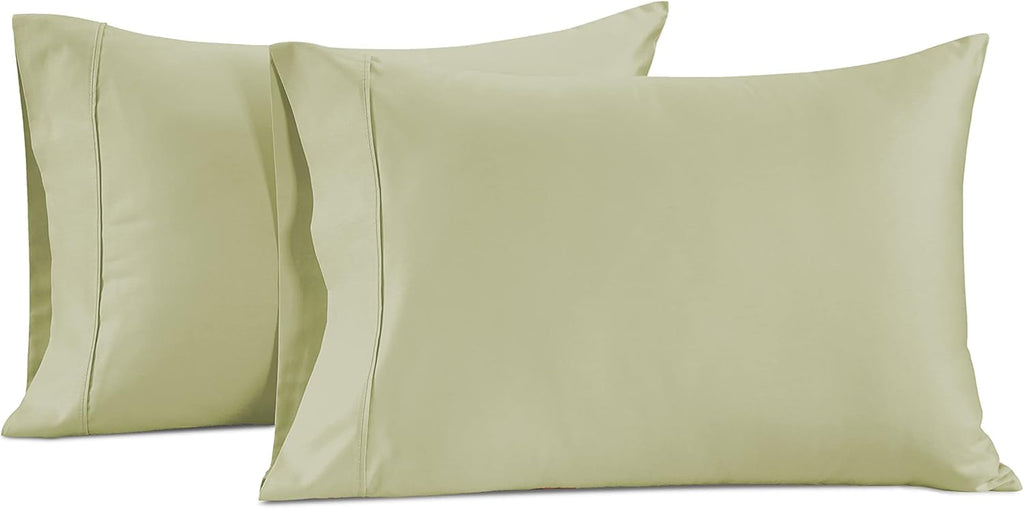 LANE LINEN Queen White Pillow Cases Set of 2, 100% Egyptian Cotton Cases, Sateen, White- Perfect for Home, Hotels & Hospital Use, Standard Size - Seafoam