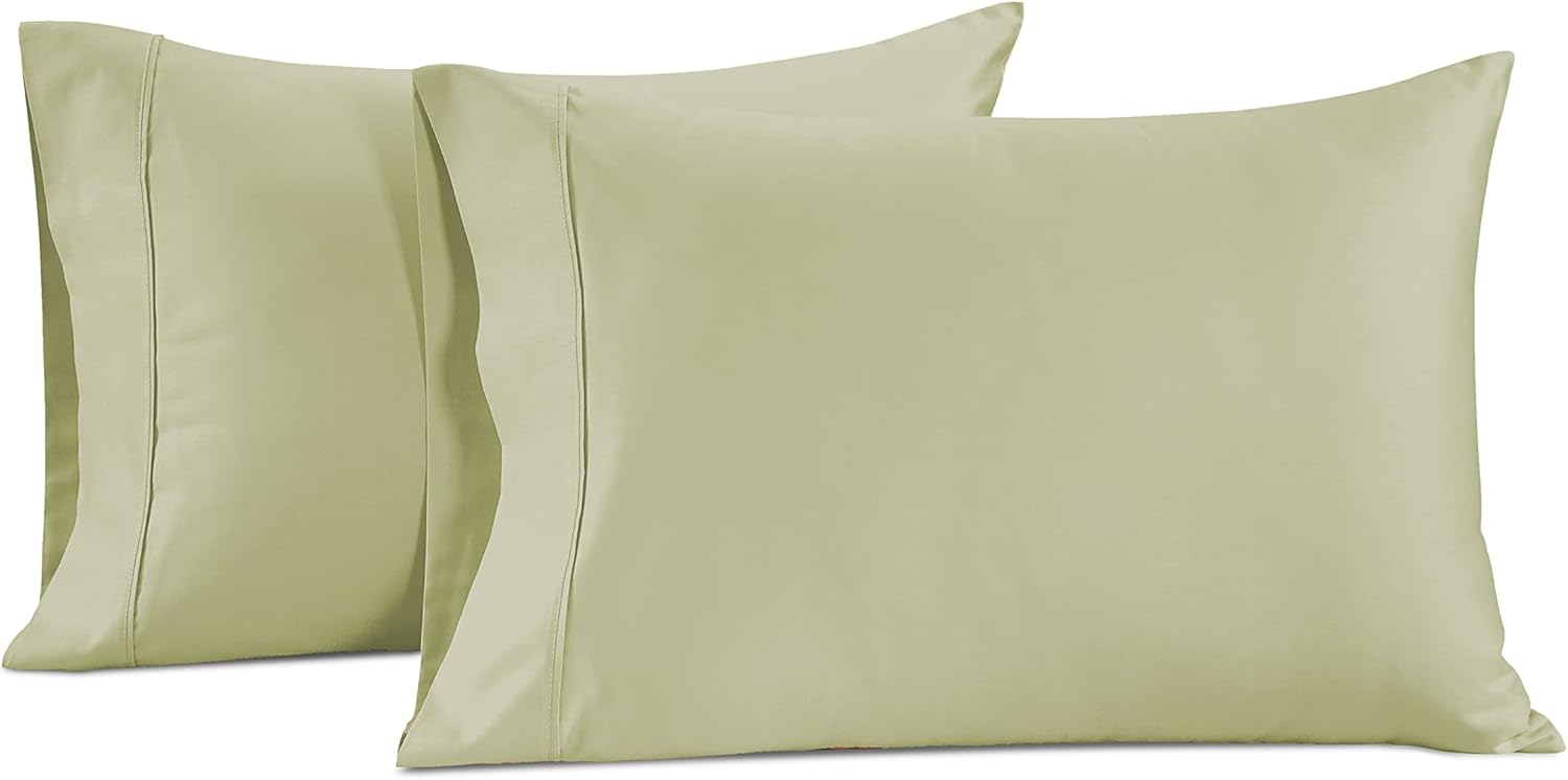 LANE LINEN Queen White Pillow Cases Set of 2, 100% Egyptian Cotton Cases, Sateen, White- Perfect for Home, Hotels & Hospital Use, Standard Size - Seafoam