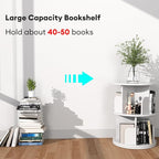 Nidouillet Rotating Bookshelf, Revolving Bookcase 360 Display Round Bookshelf, High-Density MDF Wood Narrow Swivel Corner Book Shelf Standing Bookcase for Adult Bedroom, Living Room (White, 2 Tier)