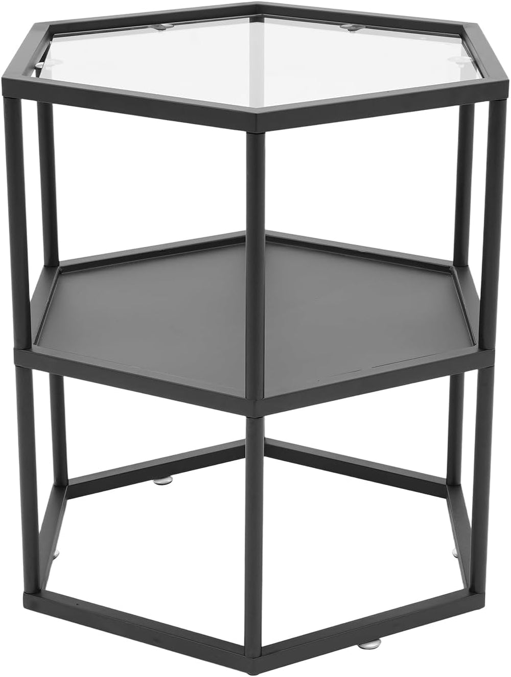 Side Table, Modern Coffee Tables with 2-Tier Storage with Metal Frame, Hexago...