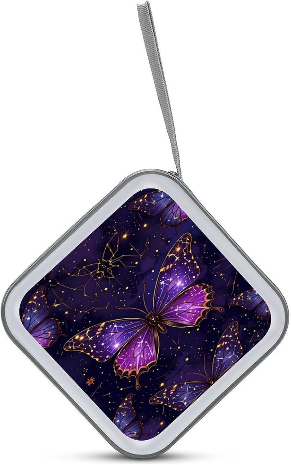 Butterfly Purple CD DVD Case Holder, 40 Disc Storage Wallet with Exclusive Printed Design, Zipper Closure And Handle for Music Movies Games Travel Car