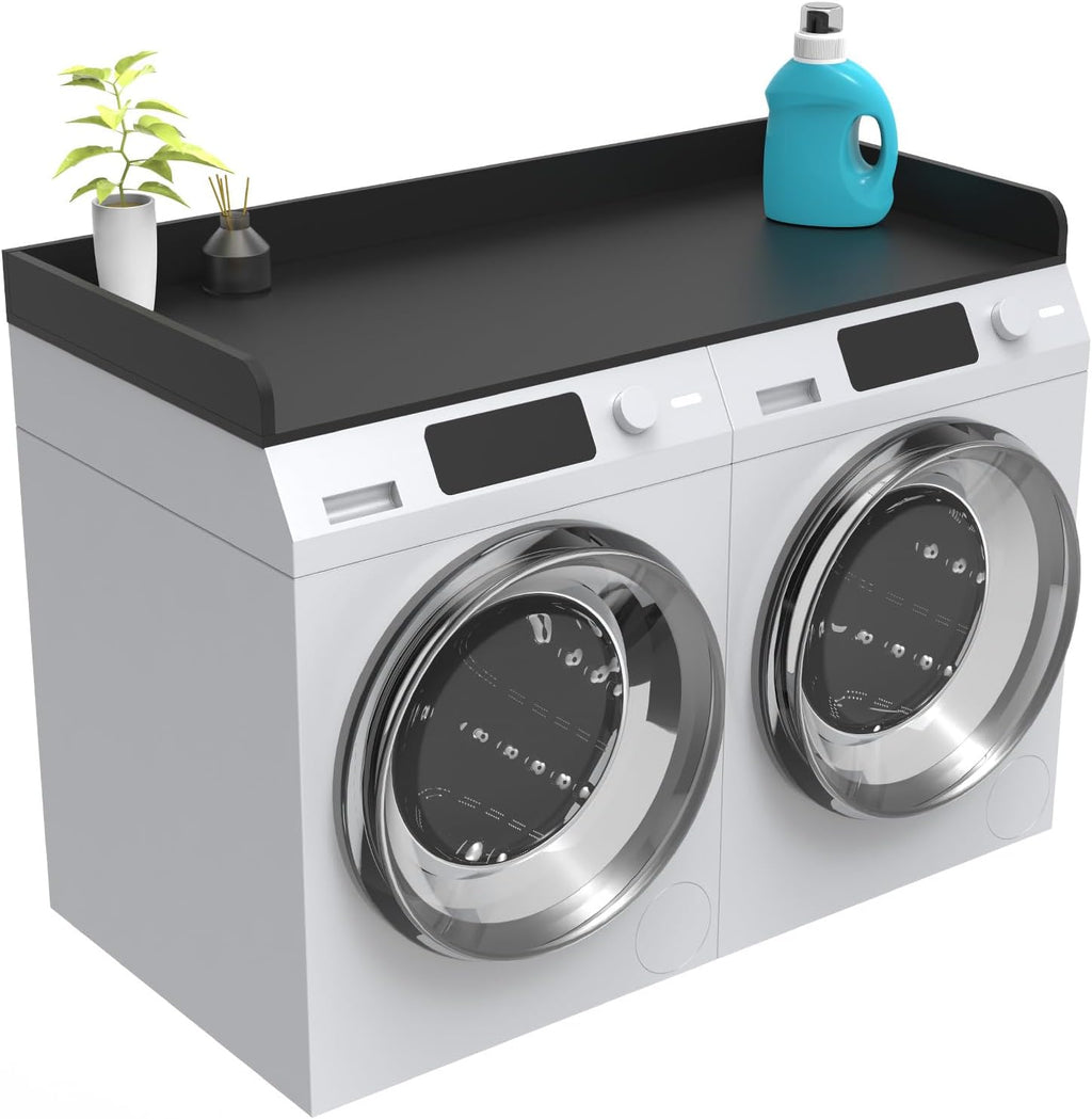 Washer Dryer Countertop, Laundry Room Wood Countertop with Edge, 54" x 27.5" Top Cover for Laundry Machine, Washer and Dryer Wood Shelf Topper for Laundry Room Counter Storage Organization, Black