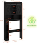 Vabches Over The Toilet Storage Cabinet, Farmhouse Storage Cabinet Over Toilet with Sliding Doors & Toilet Paper Holder Stand，Home Space-Saving Toilet Rack, for Bathroom, Laundry and Restroom.Black