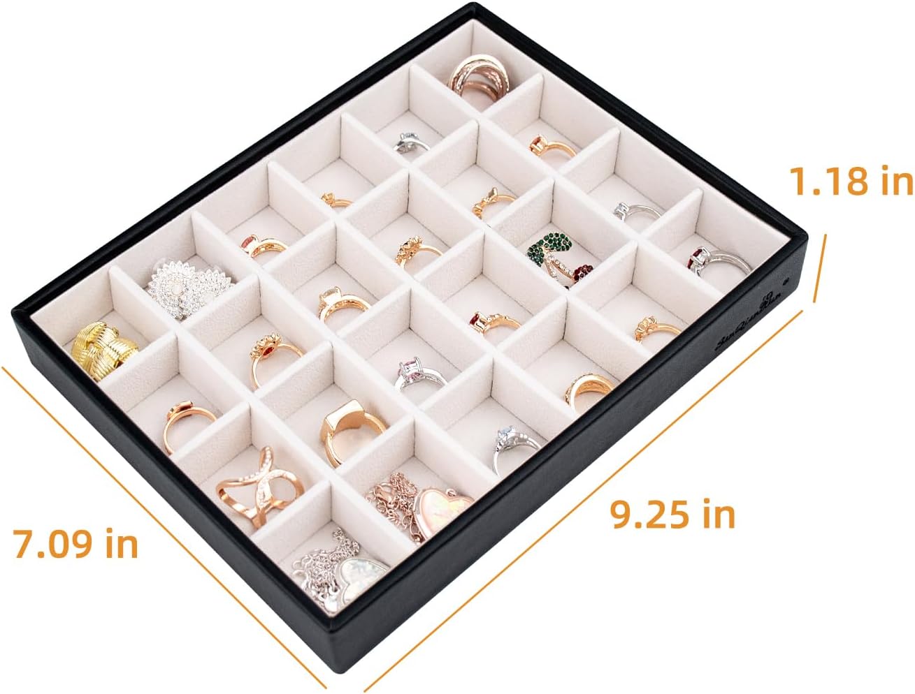 SANQIANWAN Leather Jewelry Organizer Trays Velvet Liner Storage Drawer Display Case Stackable Trays for Necklace,Rings and Earring (Black2)