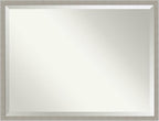 Amanti Art Grey Wall Mirror 32x42 Woodgrain Stripe Grey Rectangle Bathroom Mirror for Wall Decor Living Room, X-Large Casual Wood Frame, Hangs Horizonally and Vertically, Bathroom Decor, Beveled Edge