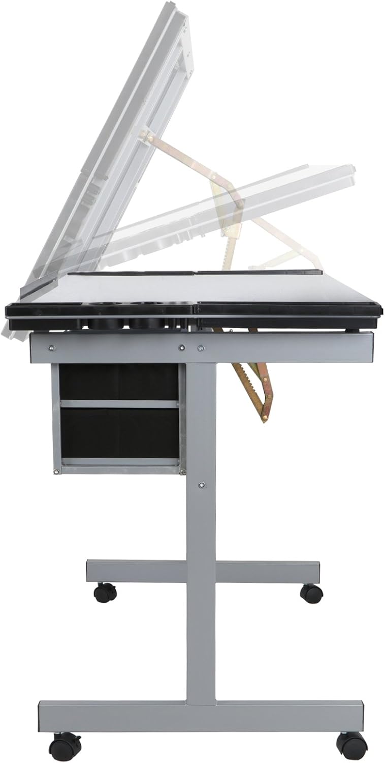 ZenStyle Glass Top Drafting Table with Storage, Adjustable Multifunctional Dr...