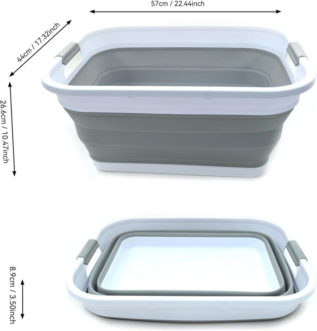 SAMMART 41L (10.8 gallon) Collapsible Plastic Laundry Basket-Foldable Pop Up Storage Container/Organizer-Portable Washing Tub-Space Saving Hamper, Water capacity: 32L (8.4 gallon) (Rectangular, Grey)