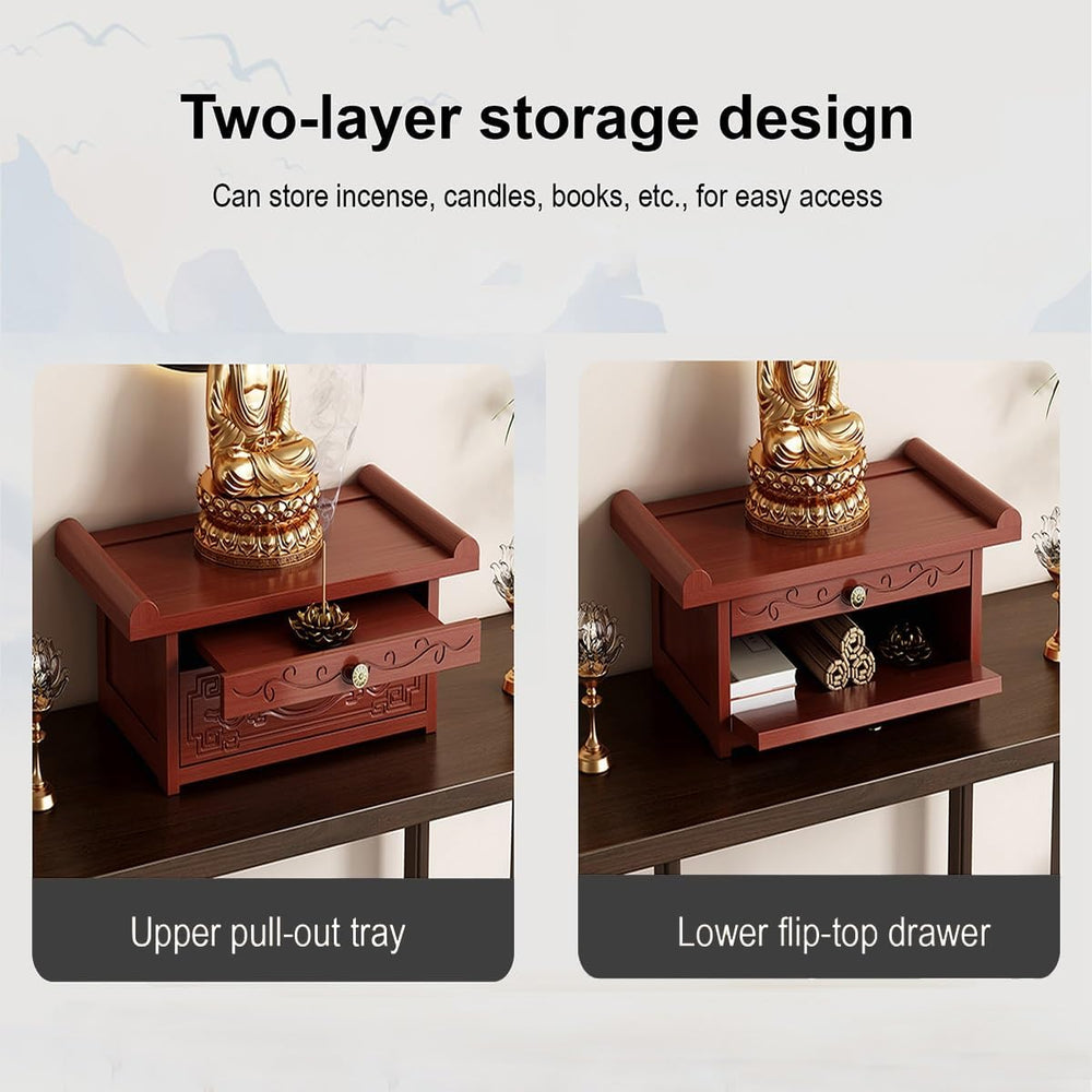 Personal Shrine Desk, Solid Bamboo Buddha Altar Cabinet with Storage, Prayer ...