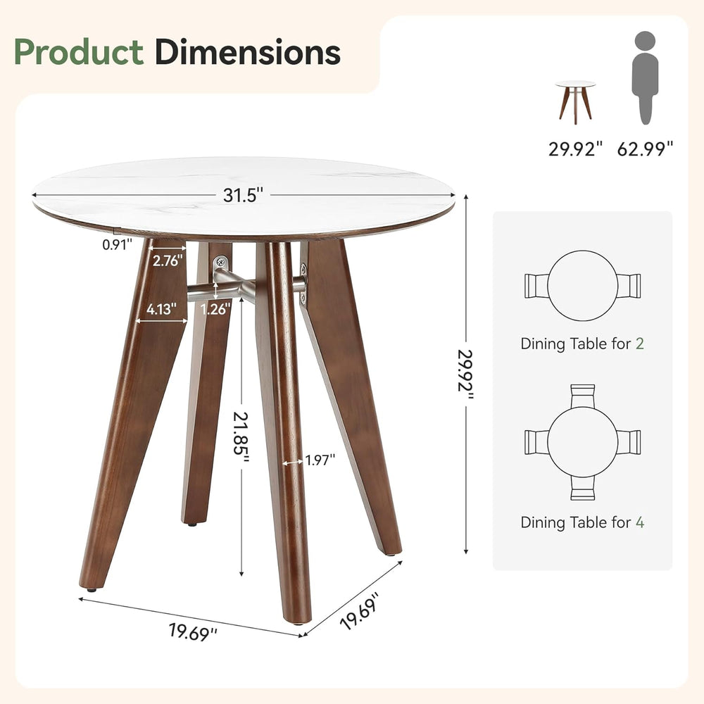 31.5" Round Dining Table, Modern Sintered Stone Kitchen Table with Solid...