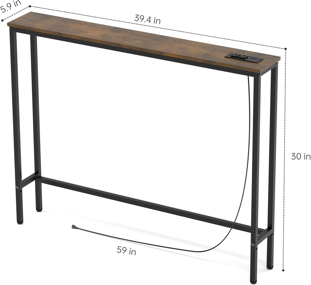 Aduanbang 5.9" Console Table with Outlet – Narrow Sofa Table, Behind Cou...