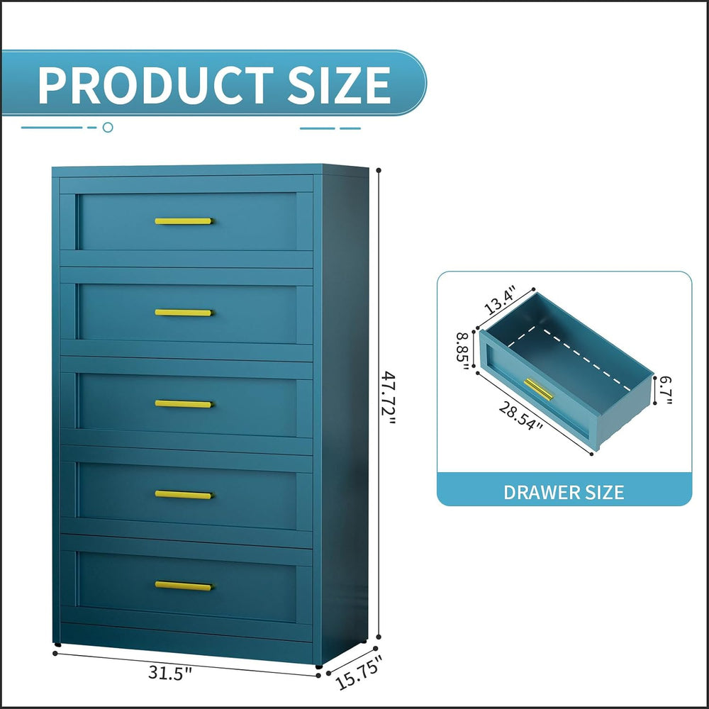 Blue 5 Drawer Metal Dresser