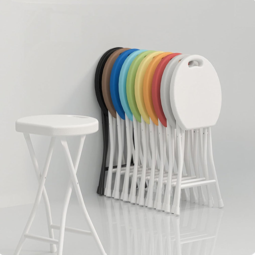 Portable Round Stool, 18 inch, Lightweight, Bar Stool, Sturdy Plastic, Foldable, Steel Frame Legs, Metal Chair, No Assembly Required, White