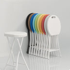Portable Round Stool, 18 inch, Lightweight, Bar Stool, Sturdy Plastic, Foldable, Steel Frame Legs, Metal Chair, No Assembly Required, White