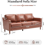 Kingfun 80" Faux Leather Sofa, 3 Seater Couch, Mid Century Modern Couches with Solid Wood Legs for Living Room & Bedroom, Dark Brown