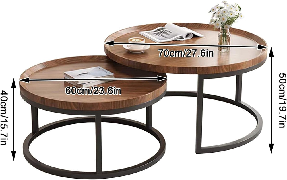 Round Nesting Coffee Table Modern Nesting Side Set of 2 End Table, for Living...