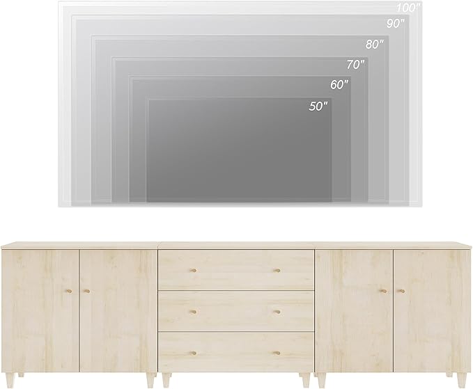 WAMPAT TV Stand Cabinets for 100+ Inches TVs, 3-in-1 Wood Media Console Table with Doors and Drawers, Modern Highboy Entertainment Center with Storage for Living Room Bedroom, Natural Oak