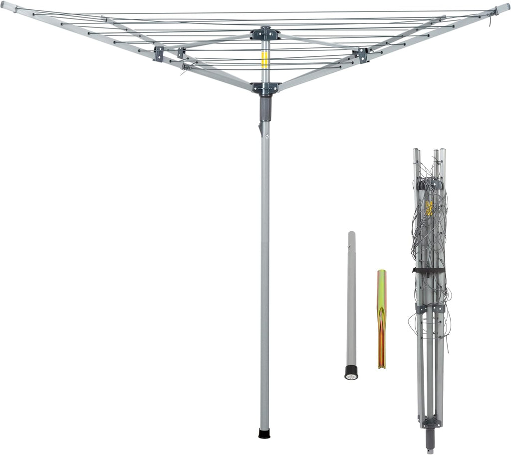 JS HANGER Collapsible 4-arm Rotary Outdoor Umbrella Drying Rack Metal Clothes Dryer Clothesline with 131ft Drying Space