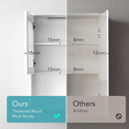 Bathroom Wall Cabinet with Lighting & Tissue Hole, Wall Mounted Glass Door Medicine Cabinet Over Toilet Storage for Laundry Room Kitchen