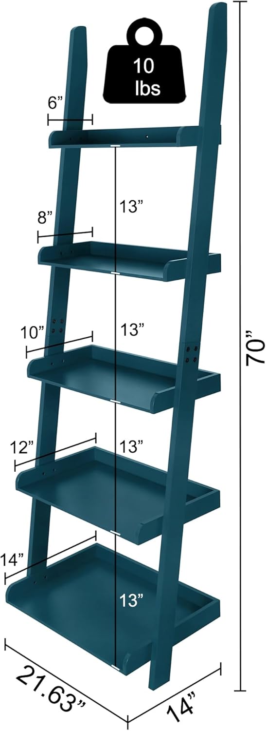 eHemco Modern 5 Tier Wall-Leaning Ladder Bookshelf Organizer, Storage Rack, 7...