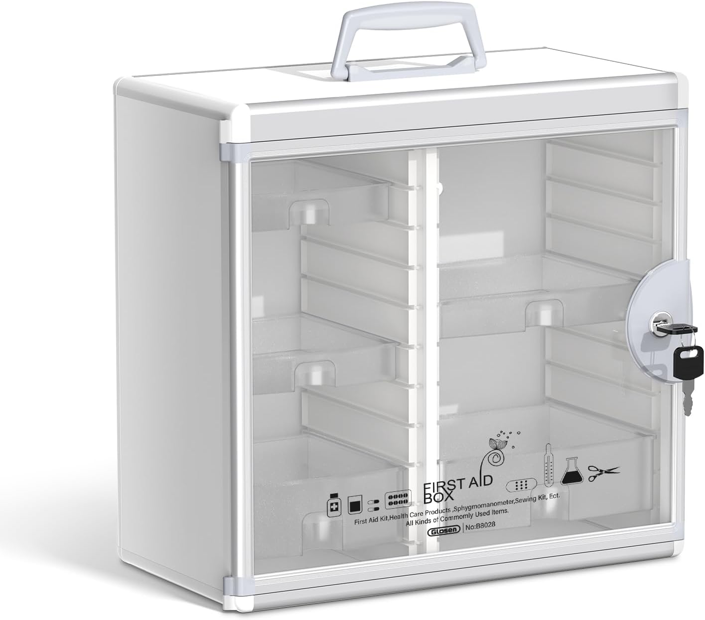 Glosen Medicine Cabinet Locking Medicine Cabinet Wall Mounted【 Silver 13.6 x 13.4 x 6.5 Inch 】 Portable Storage Container Big Capacity