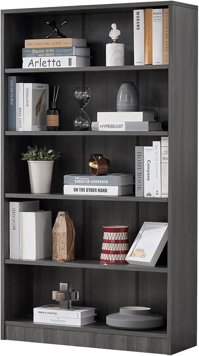 NicBex 59.8“ Heavy Dute Wood Bookcase with Adjustable Shelves, Modern Manga Bookshelf for Living Room, Office, Small Spaces, Manga and Book Shelves Storage, Tip-Over Resistant, 33" Wide Grey