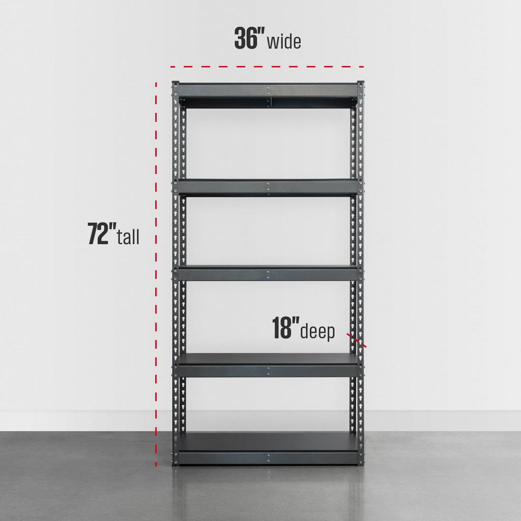 SafeRacks Modular Garage Shelving - 5 Tier Storage Shelves, Tall Metal Rack Shelves for Storage, Heavy Duty Steel Shelf Organizer for Garage, Or Kitchen Pantry (Hammertone, 18 x 36 x 72)
