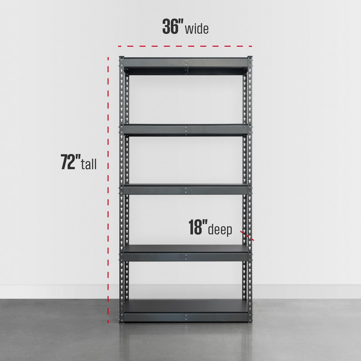 SafeRacks Modular Garage Shelving - 5 Tier Storage Shelves, Tall Metal Rack Shelves for Storage, Heavy Duty Steel Shelf Organizer for Garage, Or Kitchen Pantry (Hammertone, 18 x 36 x 72)