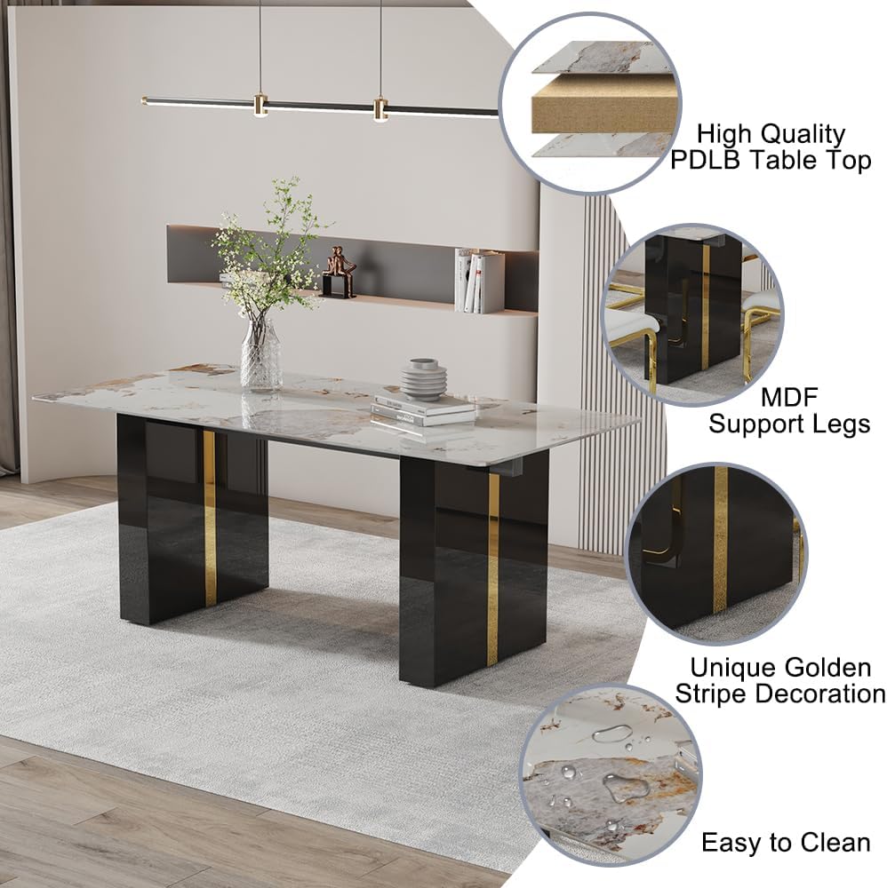 71'' Modern Dining Table Set for 6，Dining Room Sets for 6, Kitchen Fa...