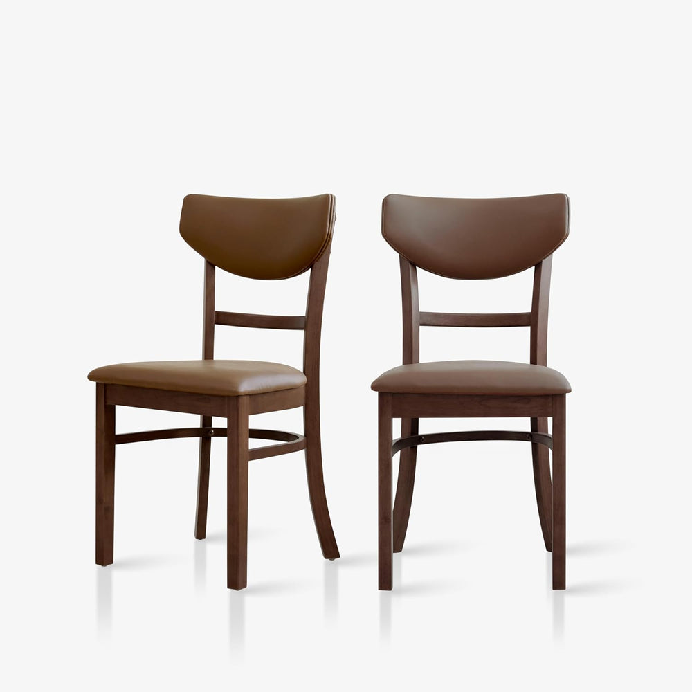 Livinia Bay Dining Chair Set of 2, Solid Malaysian Oak PU Leather Upholstered...