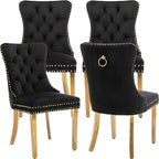 Mid Century Modern Dining Chairs Set of 4, Black Velvet Upholstered Tufted Back, Kitchen & Dining Room Chairs, Gold Metal Legs, Nailhead Trim, Sillas para Comedor (Black, 4 Pcs)