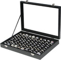 Coward Ring Organizer Jewelry Box, Black Velvet 100 Slots Ring Display Tray Case with Transparent Glass Lid for Home Use or Store Selling Show