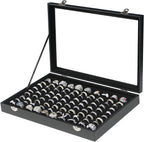 Coward Ring Organizer Jewelry Box, Black Velvet 100 Slots Ring Display Tray Case with Transparent Glass Lid for Home Use or Store Selling Show