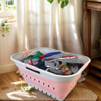 SAMMART 42L (11 gallon) Collapsible Plastic Laundry Basket - Foldable Pop Up Storage Container/Organizer - Space Saving Hamper/Basket (1, Grey/Quartz Pink)