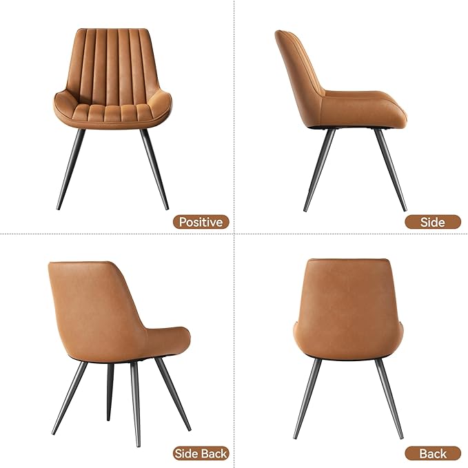 Modern Dining Chairs Set of 2,Upholstered Dining Room Chairs with Thick Cushions,Fabric Comfy Dining Chairs with Metal Legs for Dining Room Brown