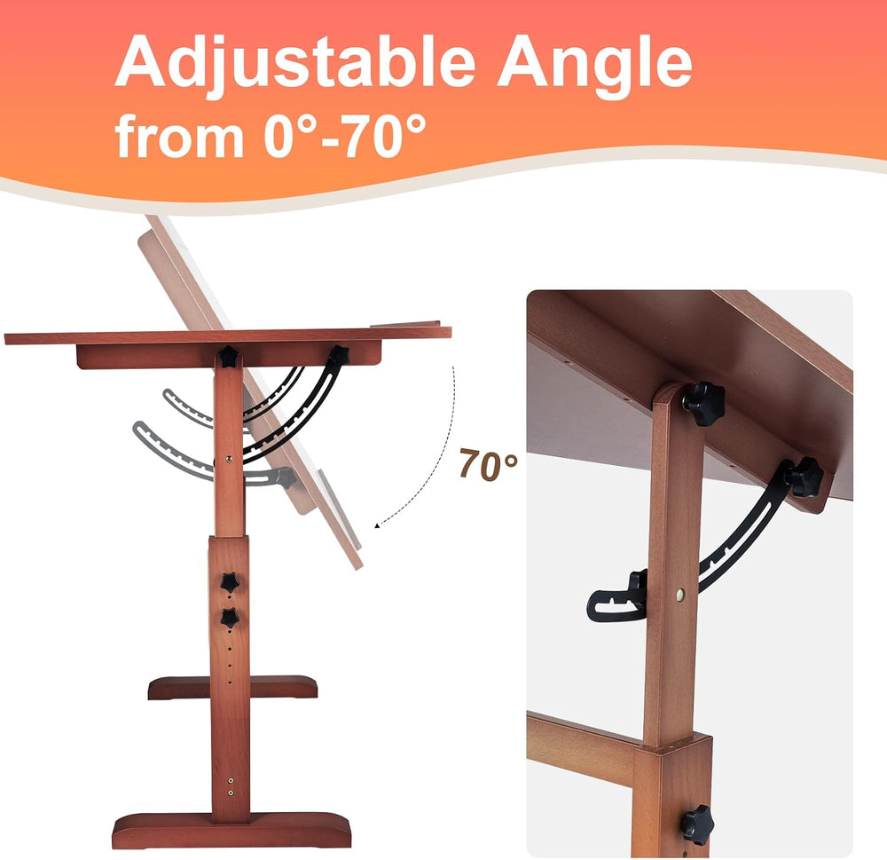 Falling in Art 30" x 42" Wooden Drafting Table and Stool Set, Walnu...