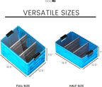 SIDIO Crate Pro Pack - 2 Full-Size & 1 Half-Size Heavy Duty Stackable Storage Bins, Totes and Containers with Lids and Dividers - Durable Plastic Organizer for Home, Office, Garage, and Outdoor Use