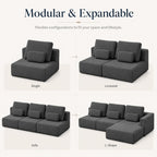 Floor Sofa Chair, Boneless Couch Single-Seater for No Assembly | 32" Deep Seat Compressed Foam Lounge Chair with Back Pillow and Side Pillow | Chenille | Memory Foam | Dark Gray