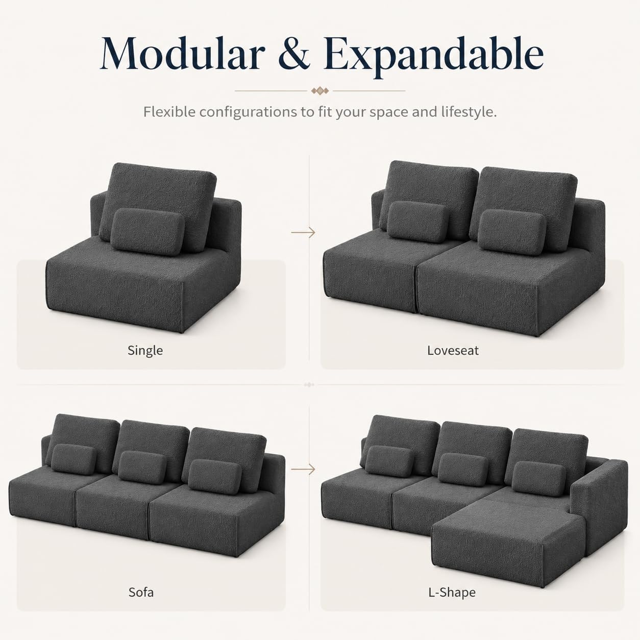 Floor Sofa Chair, Boneless Couch Single-Seater for No Assembly | 32" Deep Seat Compressed Foam Lounge Chair with Back Pillow and Side Pillow | Chenille | Memory Foam | Dark Gray