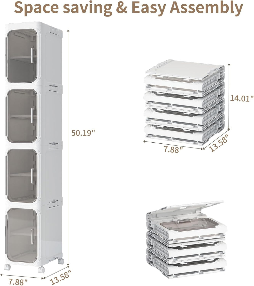 4 Tier Slim Bathroom Storage Cabinet, Foldable and Movable, White | Tools Fre...