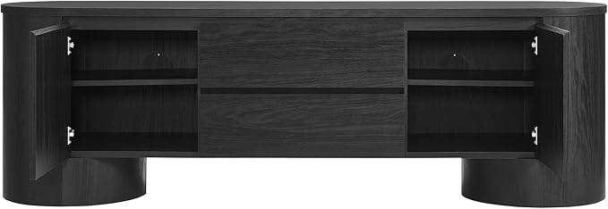 Modway Duval 71 Inch Oval TV Stand in Black – Low Profile Mid Century Modern Media Cabinet - Living Room Entertainment Center with Storage